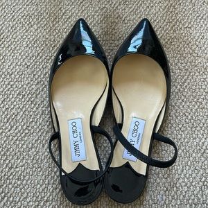Worn Once! Jimmy Choo Black Patent Slip on flats- EUC